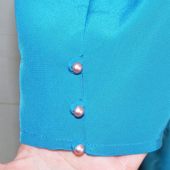 CHARLEE ALLISON Dress, S/XS, Blue, Asym Peplum, Gathered shoulder, VINTAGE - Picture 6 of 11